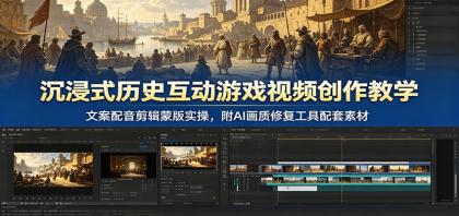 沉浸式历史互动游戏视频创作教学:文案配音剪辑蒙版实操,附AI画质修复工具配套素材-颜夕资源网-第23张图片 沉浸式历史互动游戏视频创作教学:文案配音剪辑蒙版实操,附AI画质修复工具配套素材-颜夕资源网-第23张图片